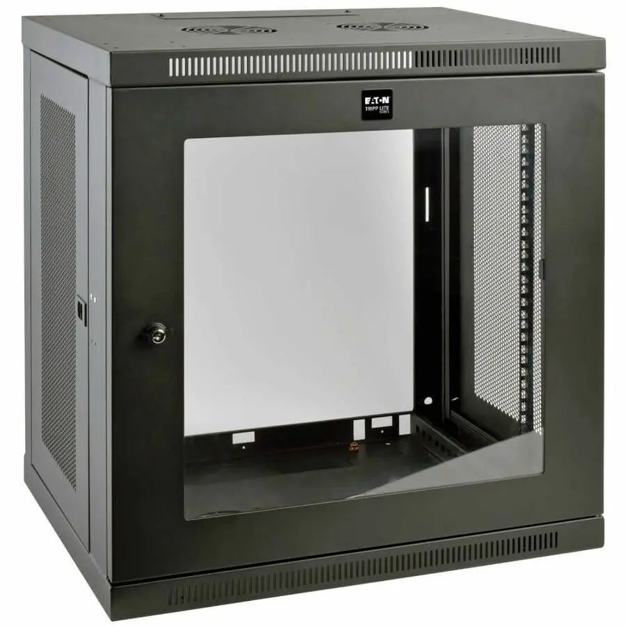 EATON Tripp Lite 12U Wall Mount Rack Enclosure Server Cabinet w/ Glass Front Door - For Server - 12U Rack Height x 19" Rack Width x 16.50" Rack Depth - Wall Mountable - Black Powder Coat - Steel - 200 lb Ma - SRW12UG