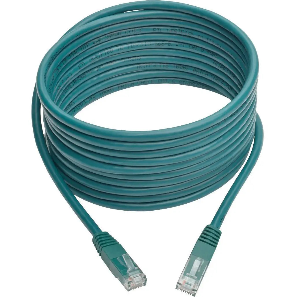 EATON Tripp Lite 15ft Cat6 Gigabit Molded Patch Cable RJ45 M/M 550MHz 24AWG Green - Category 6 for Network Device, Router, Modem, Blu-ray Player, Printer, Computer - 128 MB/s - Patch Cable - 15 ft - 1 x RJ-... - N200-015-GN