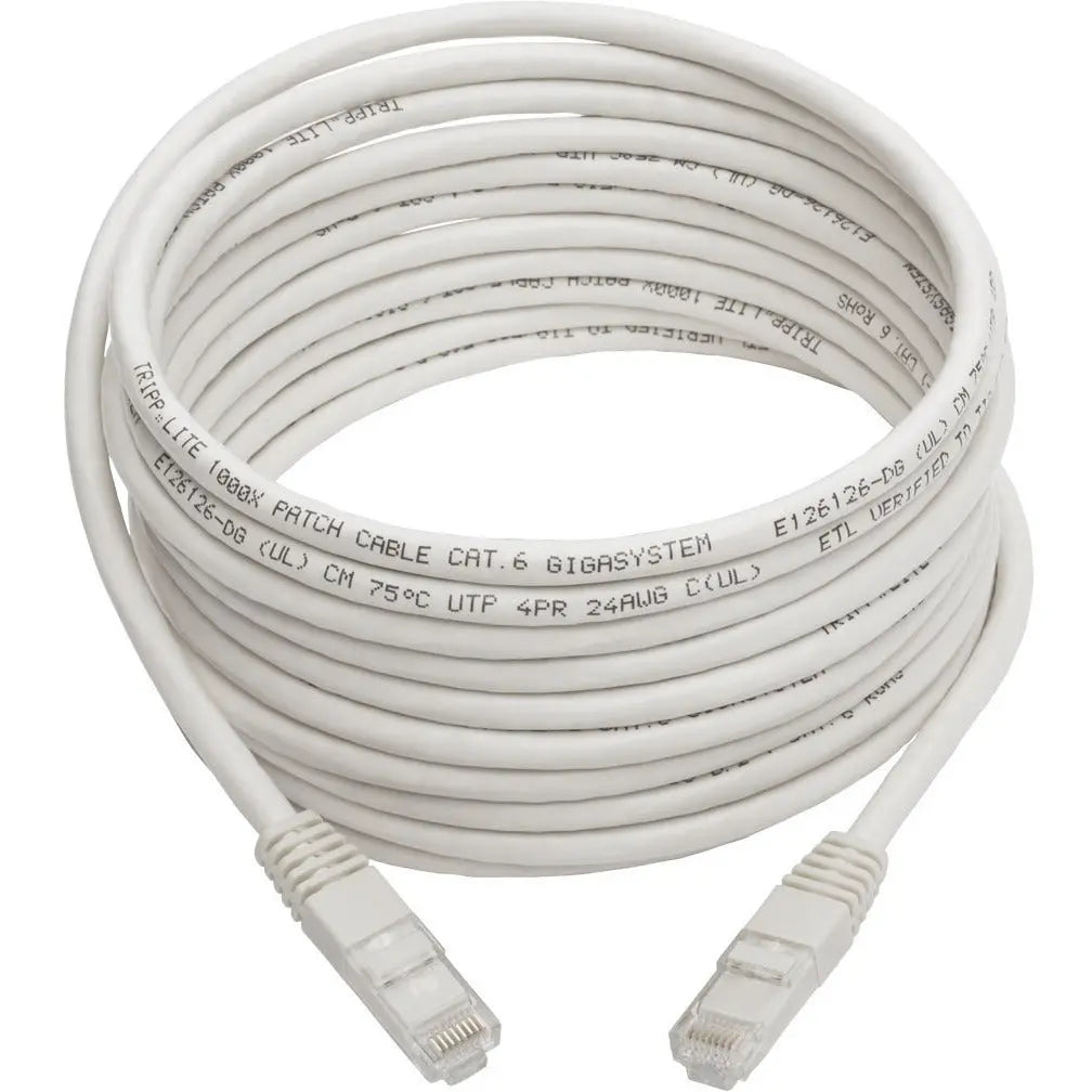 EATON Tripp Lite 15ft Cat6 Gigabit Molded Patch Cable RJ45 M/M 550MHz 24AWG White - Category 6 for Network Device, Router, Modem, Blu-ray Player, Printer, Computer - 128 MB/s - Patch Cable - 15 ft - 1 x RJ-... - N200-015-WH