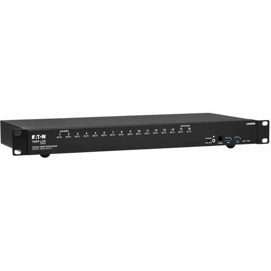 EATON Tripp Lite 16-Port 4K HDMI/USB KVM Switch - 4K 60 Hz Video/Audio, USB Peripheral Sharing, 1U Rack-Mount - 16 Computer(s) - 1 Local User(s) - 4096 x 2160 - 50 Hz, 60 Hz - 20 x USB - 17 x HDMI - Rack-mountable, Desktop - 1U - TAA Compliant