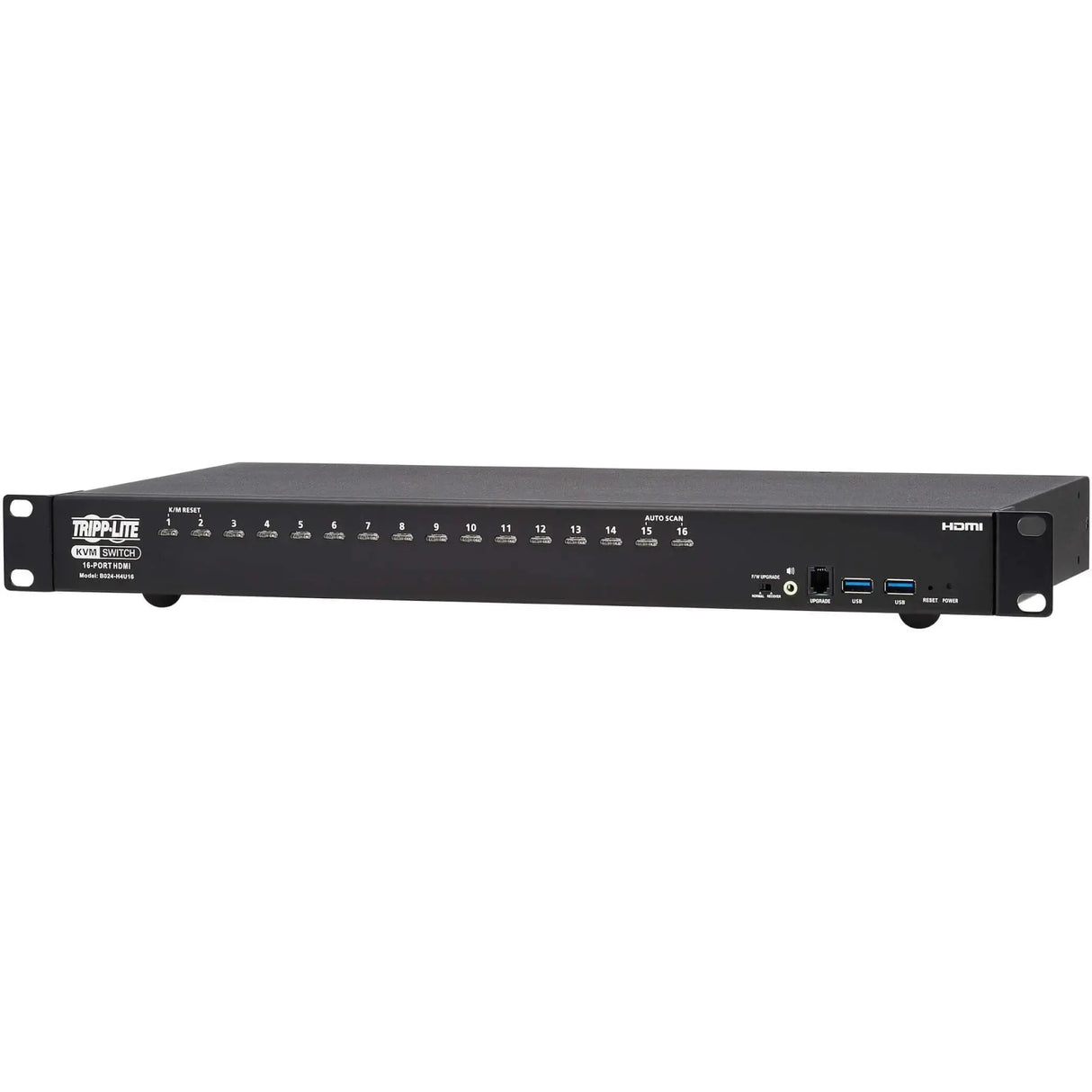 EATON Tripp Lite 16-Port 4K HDMI/USB KVM Switch - 4K 60 Hz Video/Audio, USB Peripheral Sharing, 1U Rack-Mount - 16 Computer(s) - 1 Local User(s) - 4096 x 2160 - 50 Hz, 60 Hz - 20 x USB - 17 x HDMI - Rack-mountable, Desktop - 1U - TAA Compliant