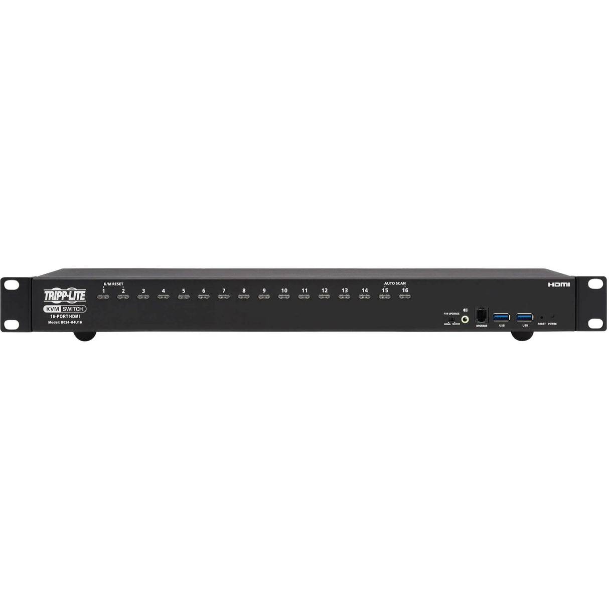 EATON Tripp Lite 16-Port 4K HDMI/USB KVM Switch - 4K 60 Hz Video/Audio, USB Peripheral Sharing, 1U Rack-Mount - 16 Computer(s) - 1 Local User(s) - 4096 x 2160 - 50 Hz, 60 Hz - 20 x USB - 17 x HDMI - Rack-mountable, Desktop - 1U - TAA Compliant