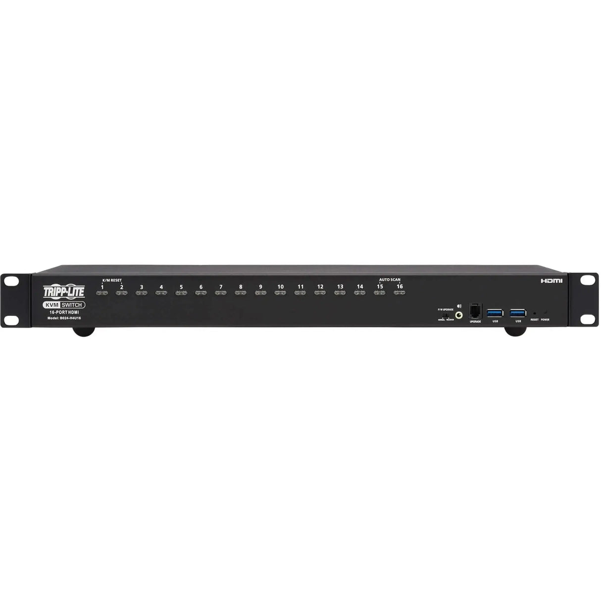 EATON Tripp Lite 16-Port 4K HDMI/USB KVM Switch - 4K 60 Hz Video/Audio, USB Peripheral Sharing, 1U Rack-Mount - 16 Computer(s) - 1 Local User(s) - 4096 x 2160 - 50 Hz, 60 Hz - 20 x USB - 17 x HDMI - Rack-mountable, Desktop - 1U - TAA Compliant