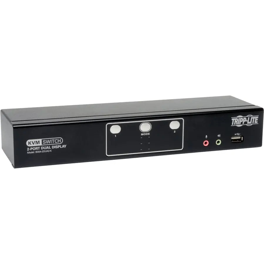 EATON Tripp Lite 2-Port Dual Monitor DVI KVM Switch with Audio and USB 2.0 Hub, Cables included - 2 Computer(s) - 1 Local User(s) - 2560 x 1600 - 1 x Network (RJ-45) - 5 x USB - 6 x DVI - Desktop - TAA Comp... - B004-2DUA2-K