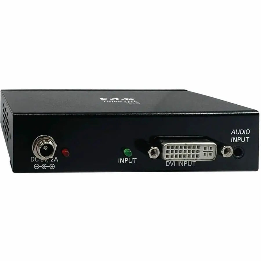 EATON Tripp Lite 2-Port DVI Splitter with Audio and Signal Booster, Single-Link 1080p @ 60 Hz (DVI-D F/2xF), International Plug Adapters, TAA - 1920 x 1200 - 80 ft Maximum Operating Distance - Audio Line In - B116-002A-INT