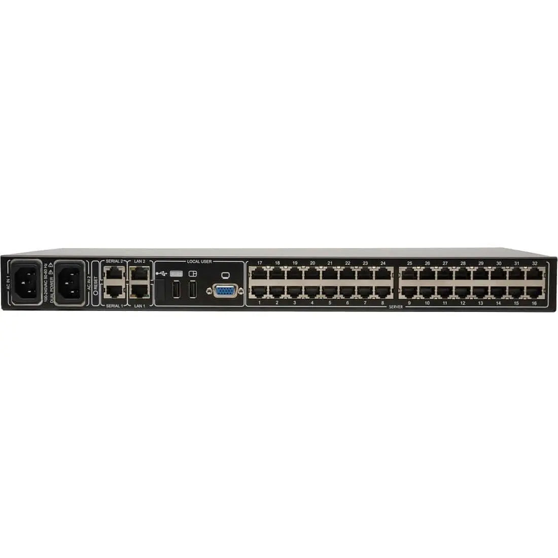 EATON Tripp Lite 32-Port Cat5 IP KVM Switch 1 Local 2 Remote 16 USB Dongles Rackmount - 32 Computer(s) - 1 Local User(s) - 2 Remote User(s) - 1920 x 1080 - 36 x Network (RJ-45) - 2 x USB1 x VGA - Rack-mount... - B072-032-IP2-K
