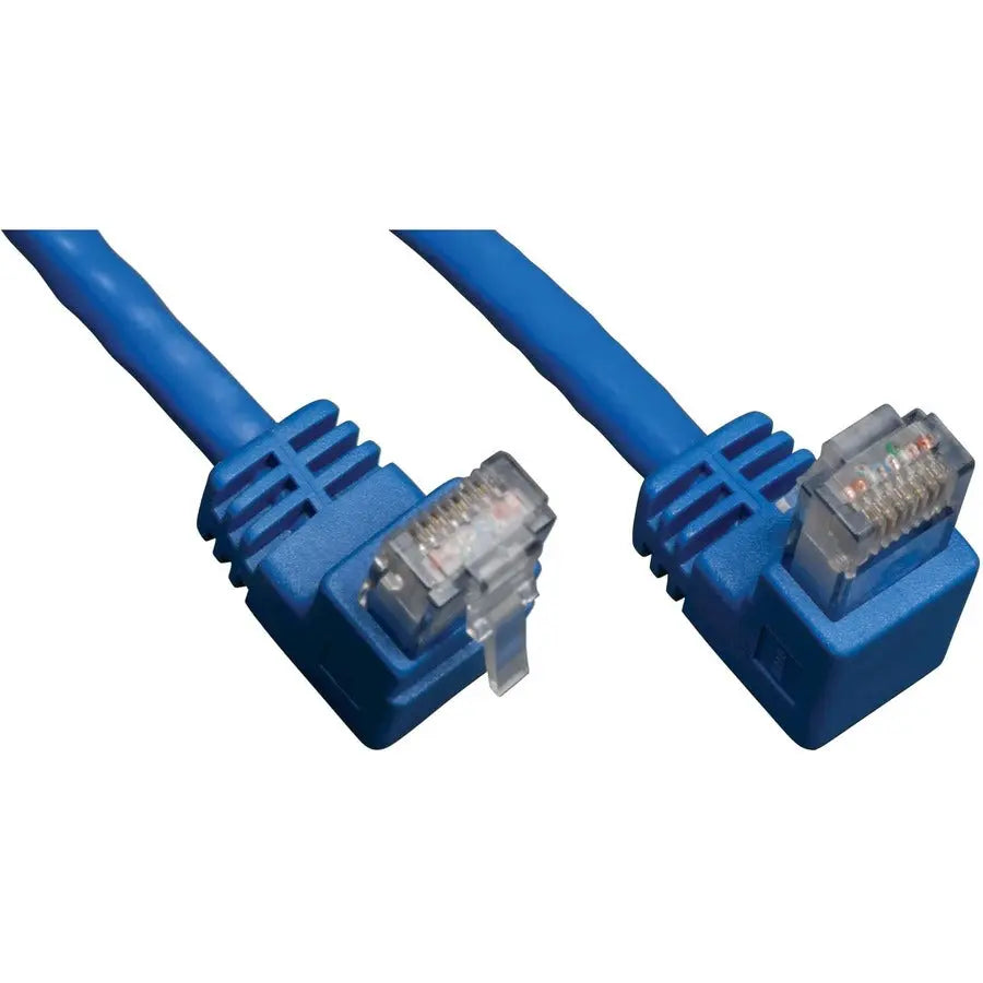 EATON Tripp Lite 3ft Cat6 Gigabit Molded Patch Cable RJ45 Right Angle Down to Straight M/M Blue 3' - Category 6 for Network Device - 3ft - 1 x RJ-45 Male Network - 1 x RJ-45 Male Network - Blue - N204-003-BL-DN