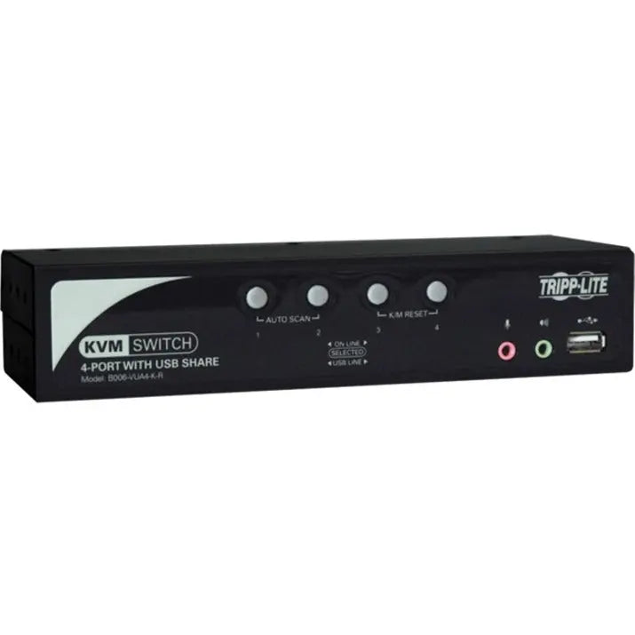 EATON Tripp Lite 4-Port Desktop KVM Switch Audio, 2-Port USB, On-Screen Display & Cables - 4 Computer(s) - 2048 x 1536 - 2 x PS/2 Port - 2 x USB - Rack-mountable, Desktop - 1U - B006-VUA4-K-R