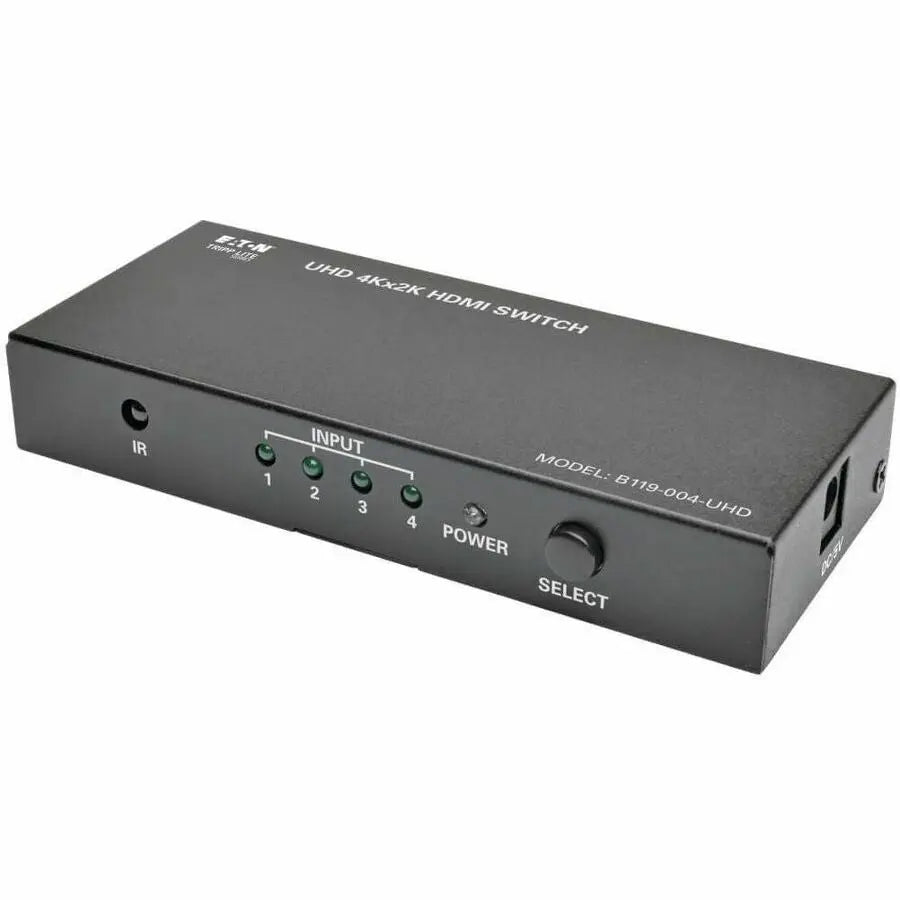 EATON Tripp Lite 4-Port HDMI Switch for Video & Audio 4K x 2K UHD 60 Hz w Remote - 3840 × 2160 - 4K - 4 x 1 - Display, Blu-ray Disc Player, Computer, Gaming Console, Satellite Receiver, DVR - 1 x HDMI Out - B119-004-UHD
