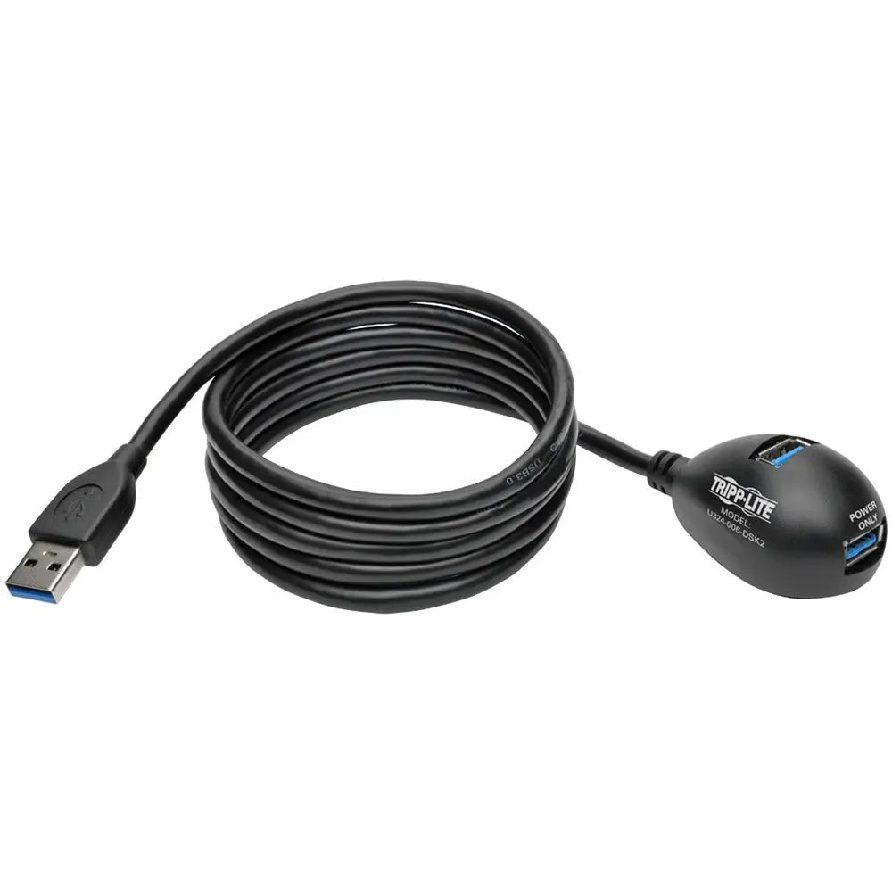 EATON Tripp Lite 6ft 2-Port USB 3.0 SuperSpeed Desktop Extension Cable M/F 6' - USB for Digital Camera, Desktop Computer, Hard Drive, Notebook - 640 MB/s - Extension Cable - 5.91 ft - 1 x Type A Male USB - ... - U324-006-DSK2