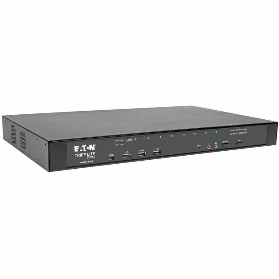 EATON Tripp Lite Cat5 KVM Switch Over IP 8-Port w/ Virtual Media 2 Users 1URM TAA - 8 Computer(s) - 1 Local User(s) - 1 Remote User(s) - 11 x Network (RJ-45) - 2 x PS/2 Port - 6 x USB1 x VGA - Rack-mountabl... - B064-008-01-IPG
