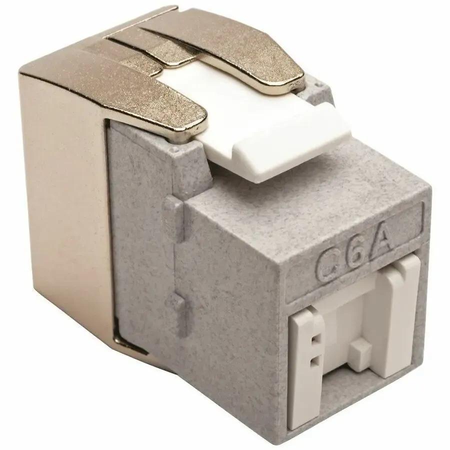 EATON Tripp Lite Cat6a Keystone Jack with Dust Shutter, 180-Degree Toolless - Silver - 1 x RJ-45 Female - Cat6a UTP - 110 punchdown IDC TAA - N238-001-GY-TFA