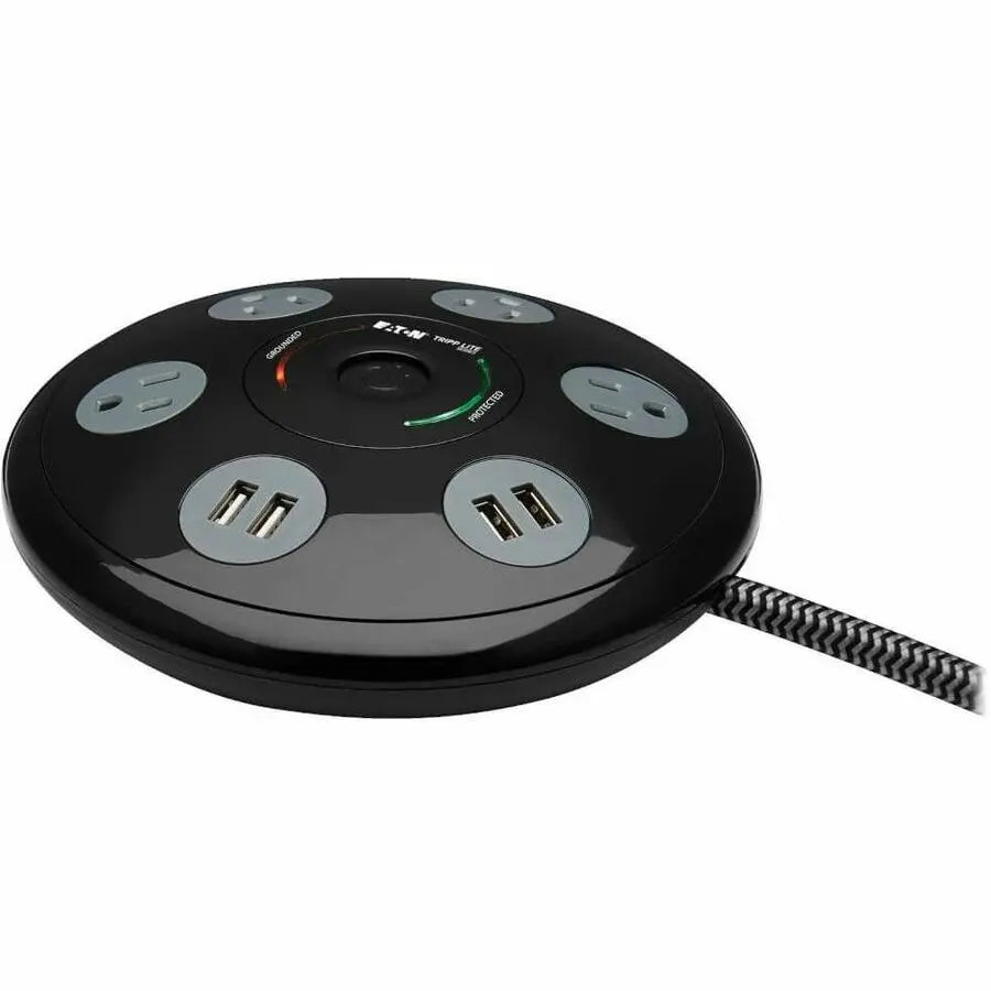EATON Tripp Lite Conference Surge Protector with 4 5-15R Outlets & 4 USB-A Ports 6ft Cord Black - 4 x NEMA 5-15R, 4 x USB - 1800 VA - 1800 J - 120 V AC Input - TLP406USBUFO