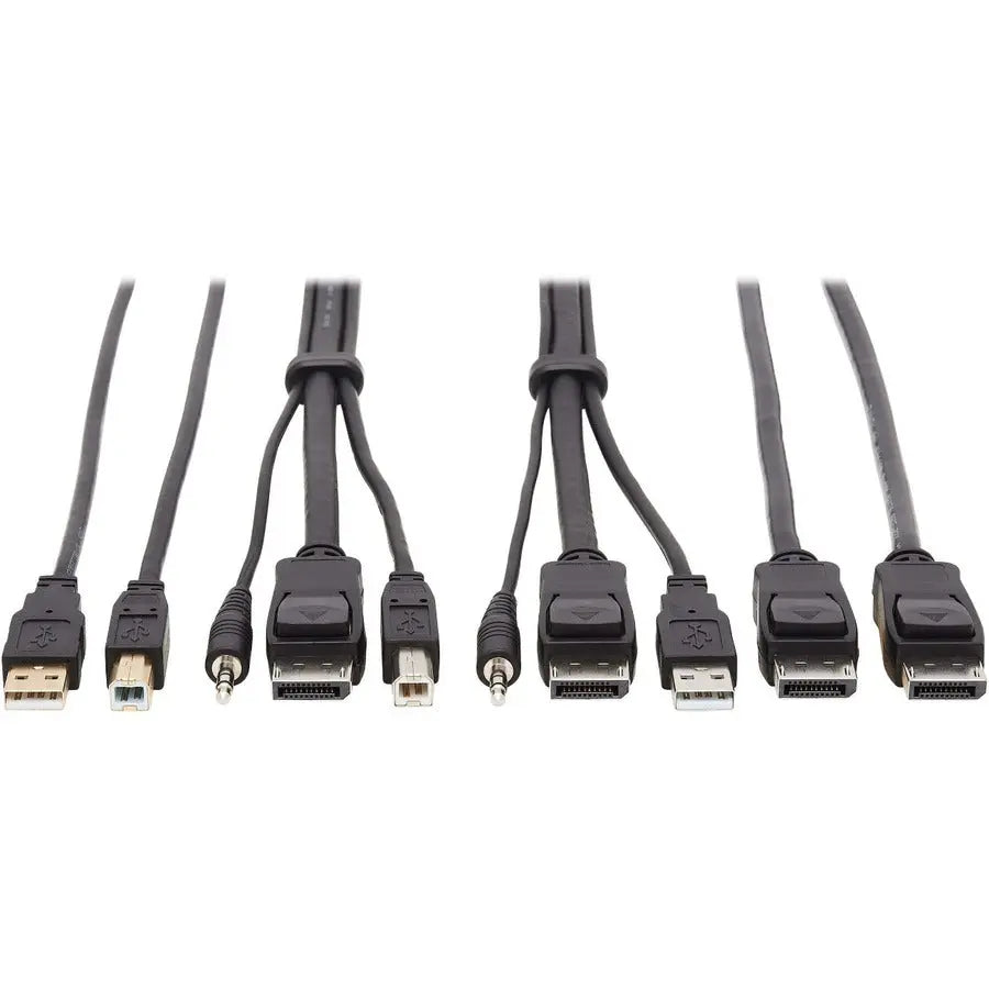 Tripp Lite DisplayPort KVM Cable Kit 4K USB 3.5mm 3xM/3xM USB MM DP MM 10ft - 10 ft KVM Cable for KVM Switch, Computer, Monitor - First End: 1 x Mini-phone Male Audio, First End: 1 x DisplayPort Male ... - P783-010-DPU EATON