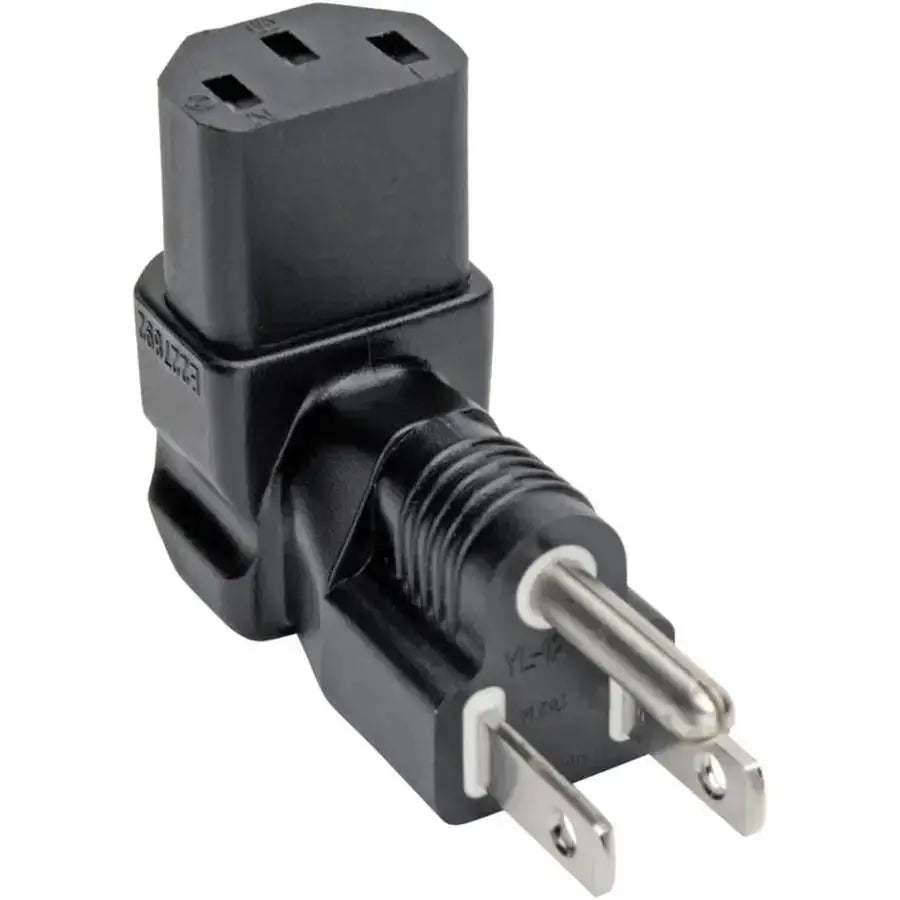EATON Tripp Lite Down-Angled NEMA 5-15P to C13 Power Cord Adapter - 10A, 125V, Black - 1 x NEMA 5-15P Plug - 1 x IEC 60320 C13 Receptacle - 125 V AC / 10 A - Black - P006-000-DA
