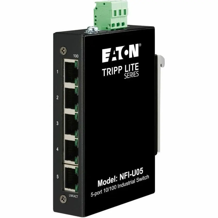 EATON Tripp Lite Ethernet Switch Unmanaged 5Port Industrial DIN Mount 10/100 Mbps - 5 Ports - Fast Ethernet - 10/100Base-T - TAA Compliant - 2 Layer Supported - 3 W Power Consumption - Twisted Pair - DIN Ra... - NFI-U05