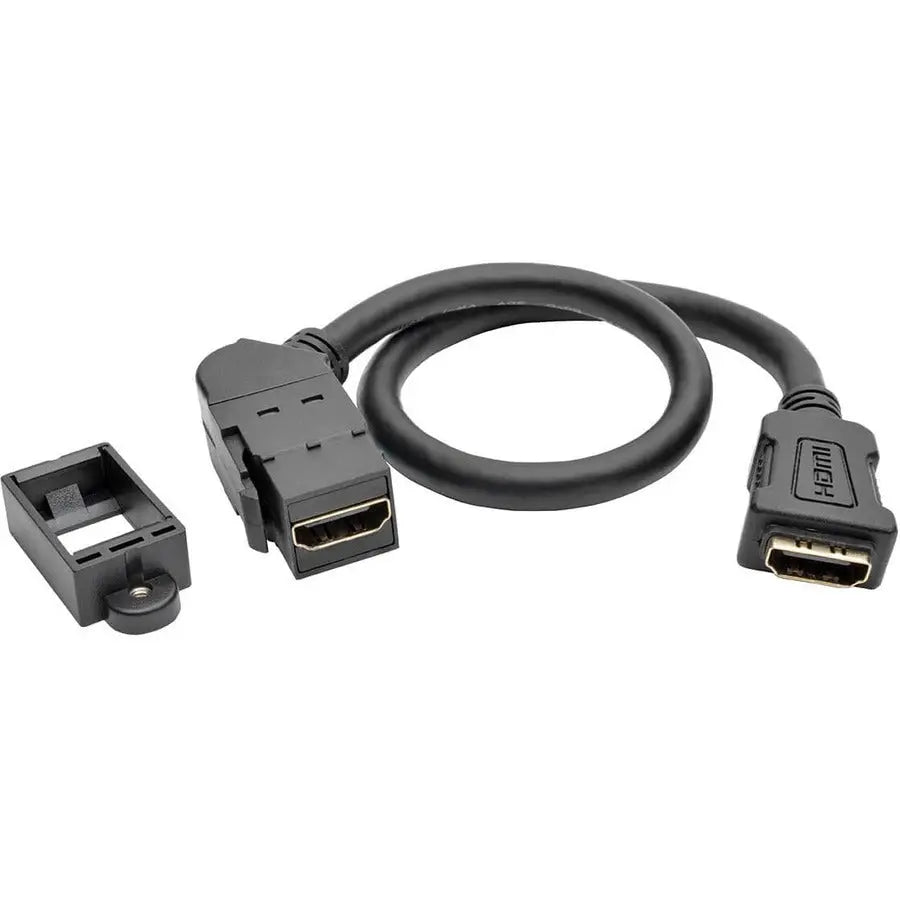 EATON Tripp Lite HDMI Coupler Keystone Panel Mount All-in-One Angled F/F Black 1' - HDMI for Home Theater System, Monitor, Blu-ray Player - 1 ft - 1 x HDMI Female Digital Audio/Video - 1 x HDMI Female Digit... - P164-001-KPA-BK