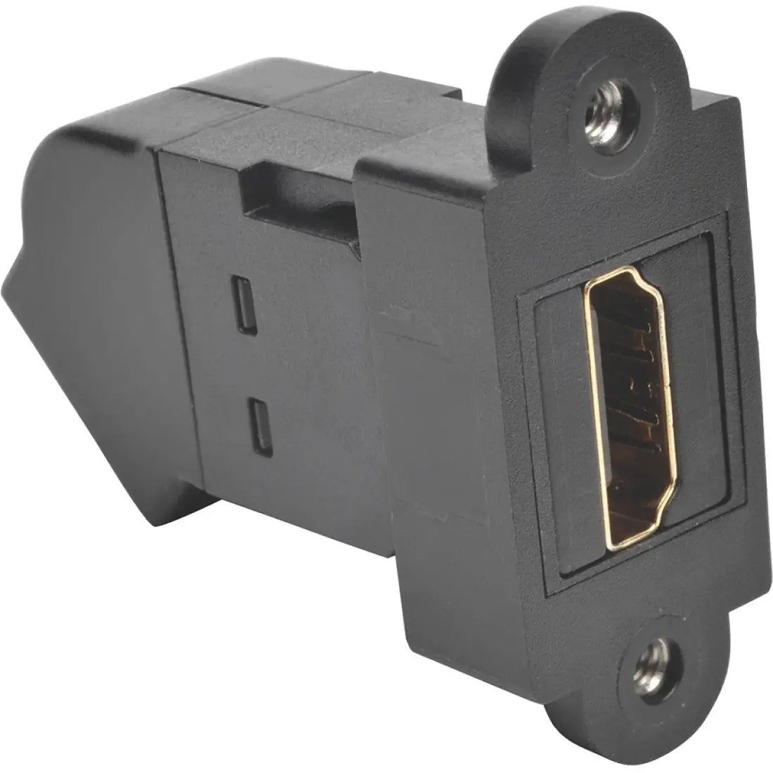 EATON Tripp Lite HDMI Coupler Keystone Panel Mount Angled All-in One F/F Black - 1 x HDMI Female Digital Audio/Video - 1 x HDMI Female Digital Audio/Video - Gold Plated Connector - Black - P164-000-KPA-BK