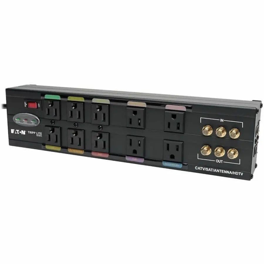 EATON Tripp Lite Home Theater Isobar Surge Protector 10 Outlet RJ11 RJ45 Coax - Receptacles: 10 x NEMA 5-15R - 3840J - HT10DBS