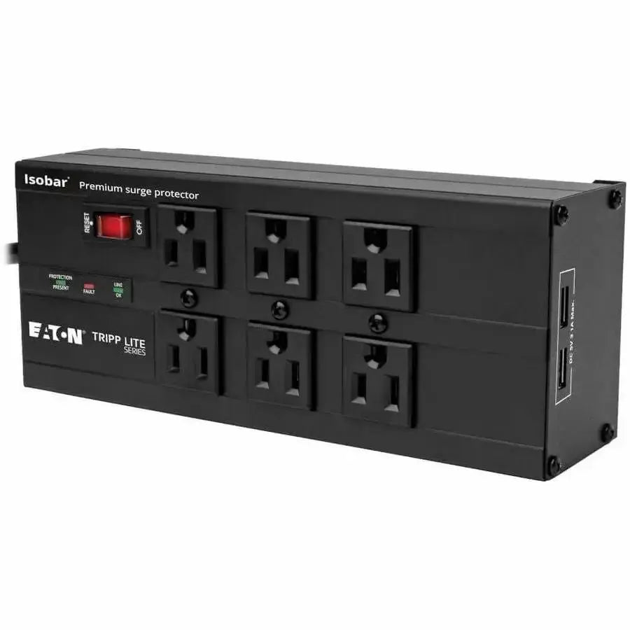 EATON Tripp Lite Isobar Surge Protector Power Strip 6 Outlet 2 USB Charging Ports 10ft Cord - 6 x NEMA 5-15R, 2 x USB - 1440 VA - 3840 J - 120 V AC Input - IBAR6ULTRAUSBB