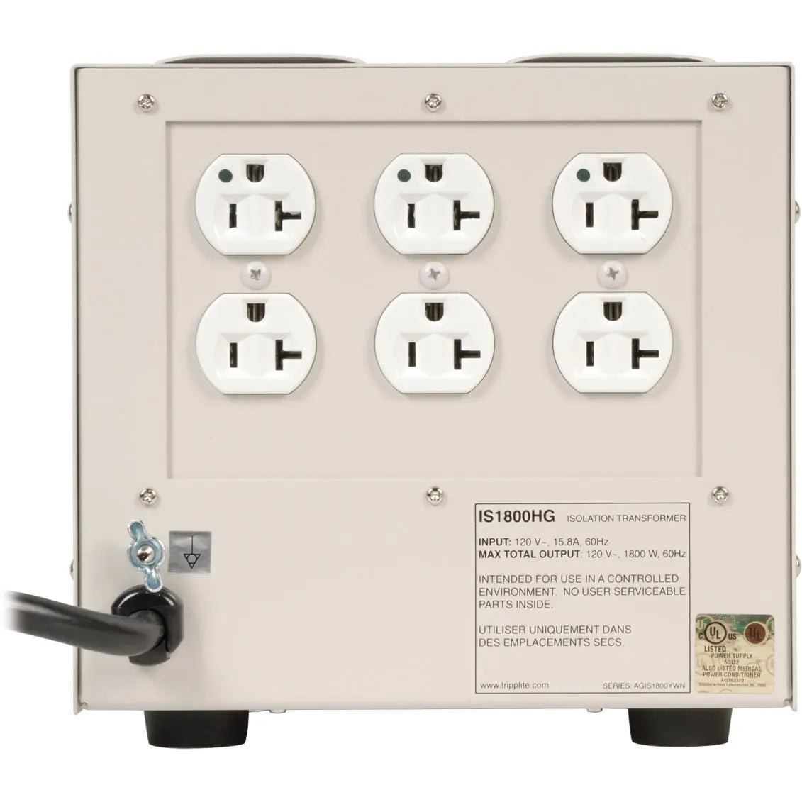 EATON Tripp Lite Isolation Transformer 1800W Medical Surge 120V 6 Outlet TAA GSA - 1800W - 120V AC - IS1800HG