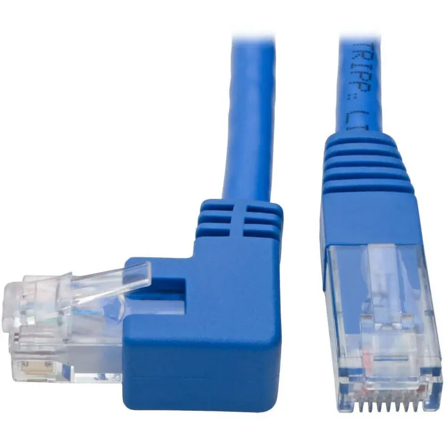 EATON Tripp Lite Left-Angle Cat6 UTP Patch Cable (RJ45) - 1 ft., M/M, Gigabit, Molded, Blue - 1 ft Category 6 Network Cable for Workstation, Network Device, Switch, Printer, Router, Server, Modem, Scanner, ... - N204-001-BL-LA