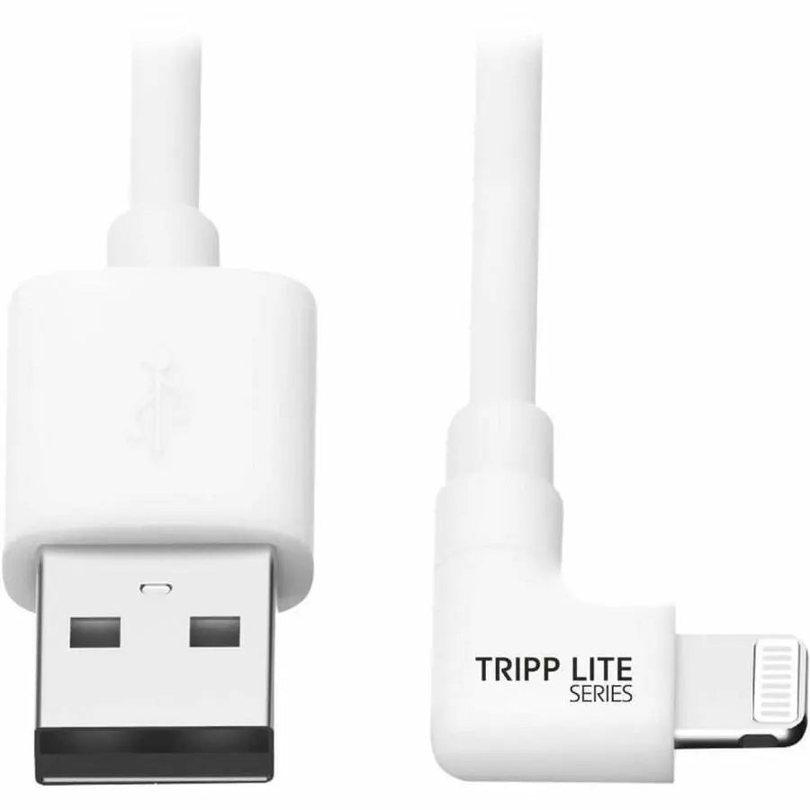 EATON Tripp Lite Lightning to USB Sync Charge CAble Right-Angle for iPhones iPads Apple White 6ft 6' - Lightning/USB for iPod, iPad, iPhone, Wall Charger - 60 MB/s - 6 ft - 1 x Type A Male USB - 1 x Lightni... - M100-006-LRA-WH