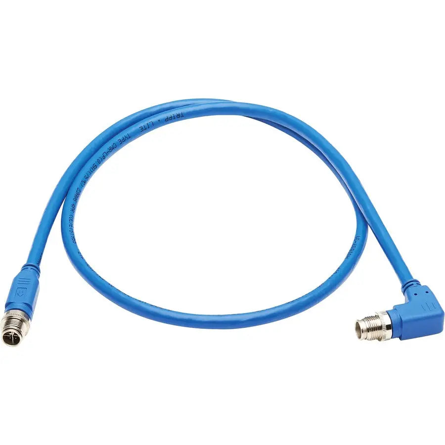 Tripp Lite M12 X-Code Cat6a 10G F/UTP CMR-LP Shielded Ethernet Cable (Right-Angle M/M), IP68, PoE, Blue, 2 m (6.6 ft.) - 6.56 ft Category 6a Network Cable for Network Device, Controller, Switch, Secur... - NM12-6A3-02M-BL EATON
