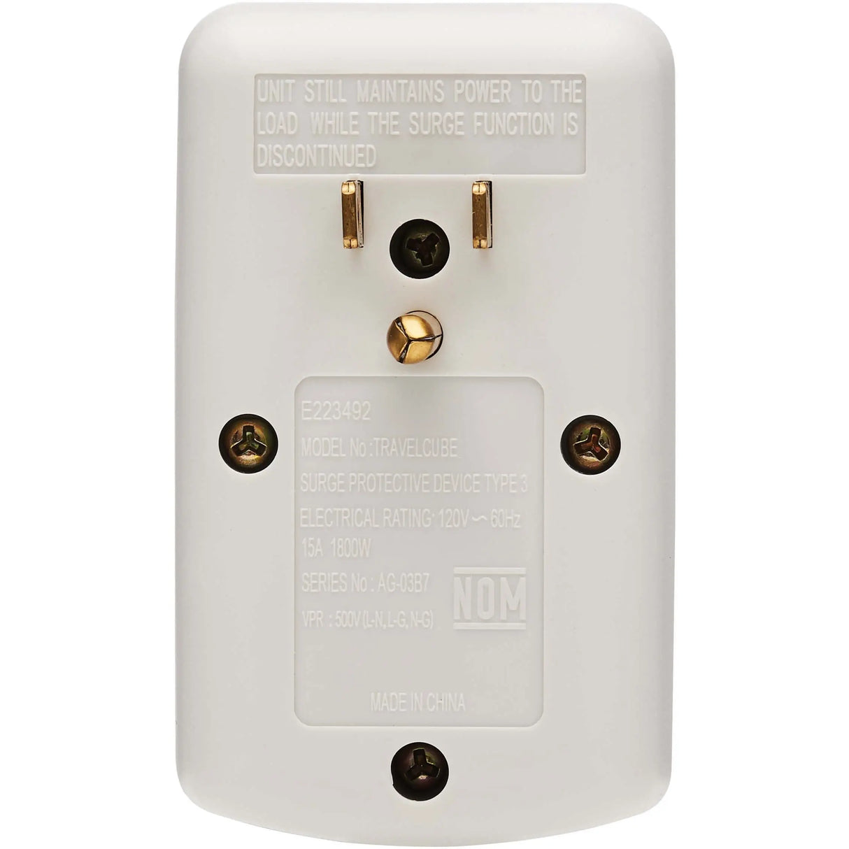 EATON Tripp Lite Notebook Surge Protector Wallmount Direct Plug In 1 Outlet RJ11 - 1 x NEMA 5-15R - 1800 VA - 750 J - 120 V AC Input - 120 V AC Output - TRAVELCUBE