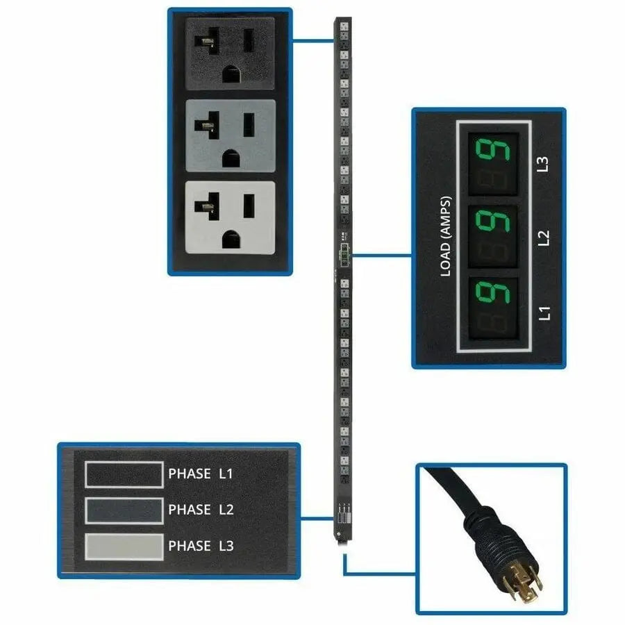EATON Tripp Lite PDU 3-Phase Metered 120V 5.7 kW 42 5-15/20R L21-20P 0URM - 42 x NEMA 5-15/20R - 5.70 kVA - Vertical Rackmount, Toolless-mount - PDU3MV6L2120LV