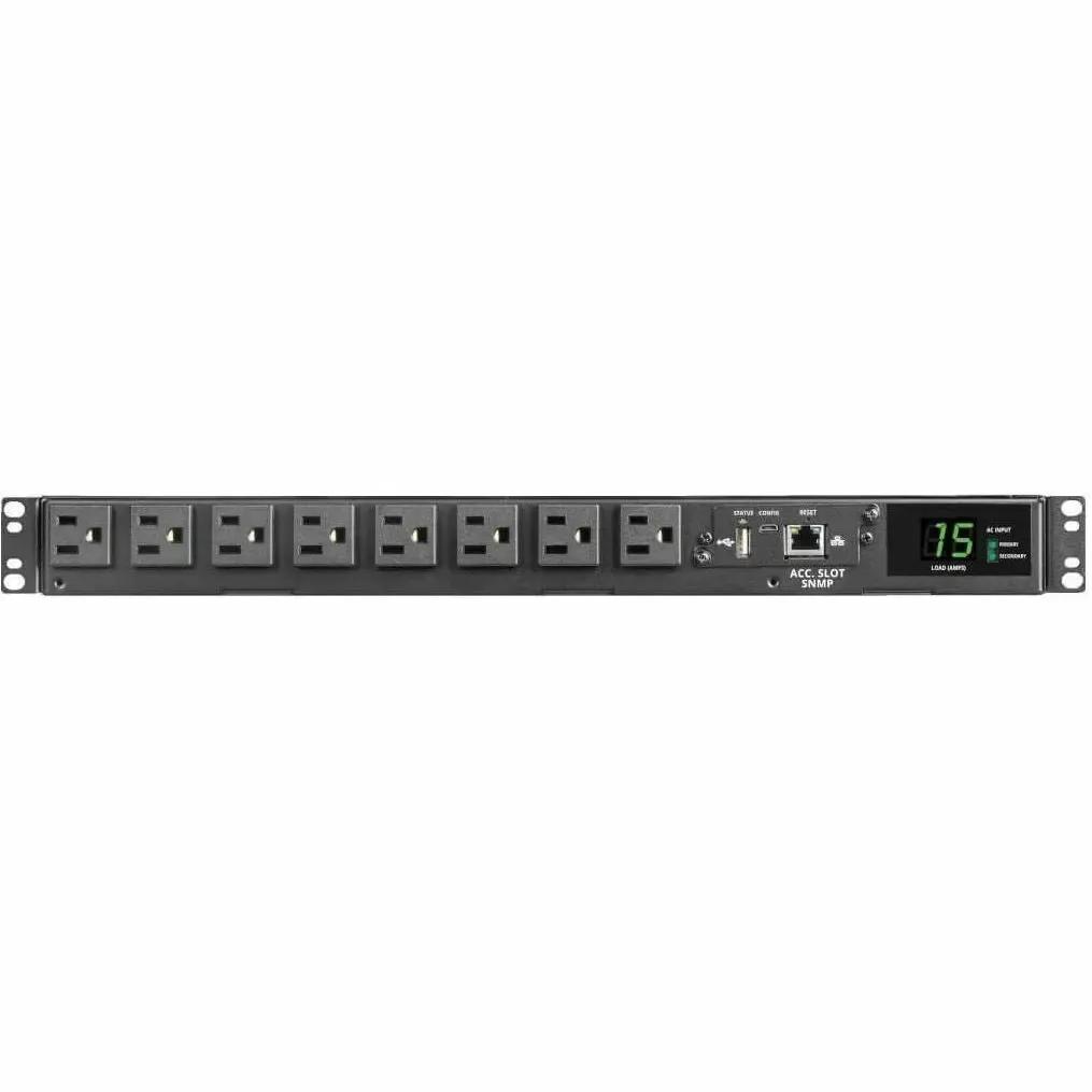 EATON Tripp Lite PDU ATS/Monitored 120V 1.44kW 15A 8 5-15R Dual 5-15P 12ft Cords - Metered Auto Transfer Switch - NEMA 5-15P - 8 x NEMA 5-15R - 120 V AC - 1U - Horizontal - Rack-mountable, Wall-mountable - ... - PDUMNH15AT1