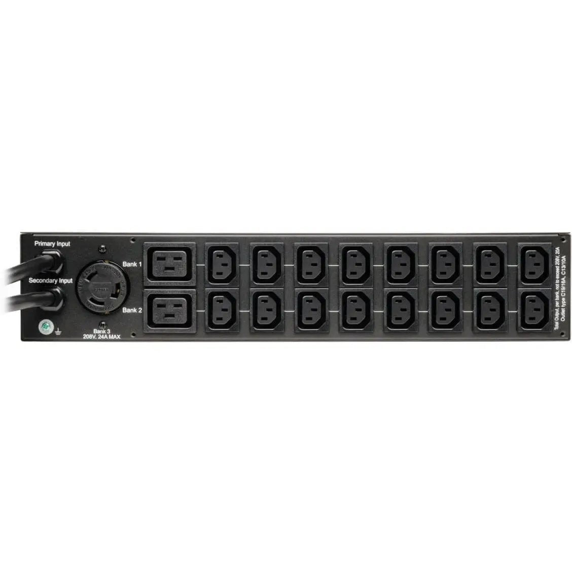 EATON Tripp Lite PDU Metered ATS 208V / 240V 30A 16 C13; 2 C19; 1 L6-30R 2URM - 2UHorizontal Rackmount - PDUMH30HVAT