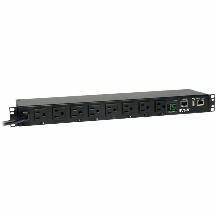 EATON Tripp Lite PDU Switched 120V 1.4kW 15A 8 5-15R 5-15P LX Interface 1URM TAA - Switched - NEMA 5-15P - 8 x NEMA 5-15R - 120 V AC - 1U - Horizontal - Rack Mount - Rack-mountable - TAA Compliant - PDUMH15NET2LX