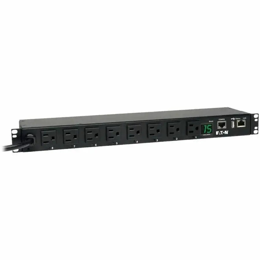 EATON Tripp Lite PDU Switched 120V 1.4kW 15A 8 5-15R 5-15P LX Interface 1URM TAA - Switched - NEMA 5-15P - 8 x NEMA 5-15R - 120 V AC - 1U - Horizontal - Rack Mount - Rack-mountable - TAA Compliant - PDUMH15NET2LX