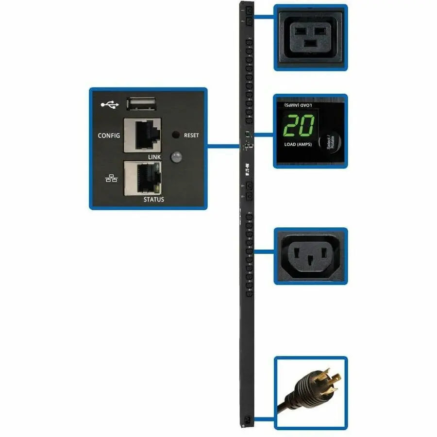 EATON Tripp Lite PDU Switched 3.2-3.8kW 200-240V 20 C13;4 C19 LX Platform 0U TAA - Switched - NEMA L6-20P, IEC 60320 C20 - 4 x IEC 60320 C19, 20 x IEC 60320 C13 - 230 V AC - 0U - Vertical - Rack Mount - TAA - PDUMV20HVNETLX