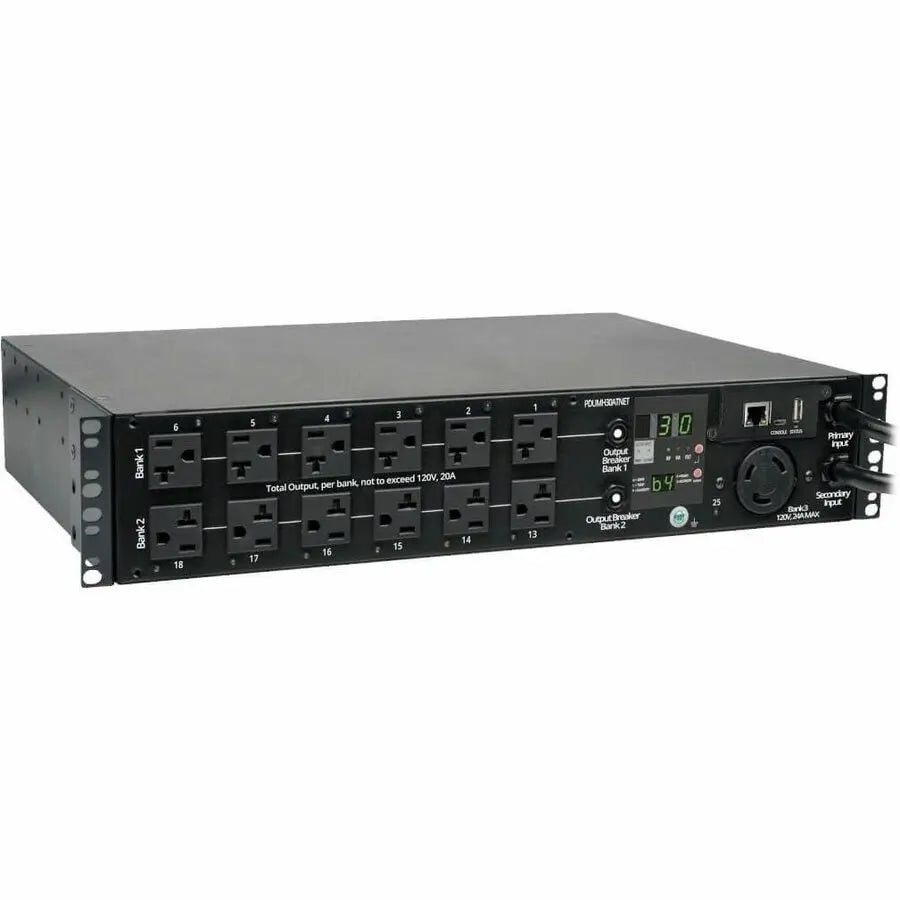 EATON Tripp Lite PDU Switched ATS 120V 30A 24 5-15/20R; 1 L5-30R 2 L5-30P 2URM - 24 x NEMA 5-15/20R, 1 x NEMA L5-30R - 2UHorizontal Rackmount - PDUMH30ATNET