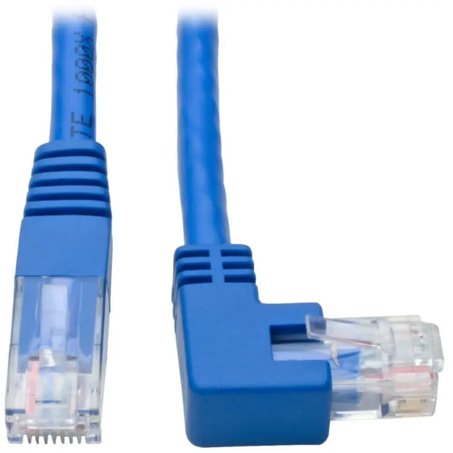 EATON Tripp Lite Right-Angle Cat6 UTP Patch Cable (RJ45) - 1 ft., M/M, Gigabit, Molded, Blue - 1 ft Category 6 Network Cable for Workstation, Network Device, Switch, Printer, Router, Server, Modem, Scanner,... - N204-001-BL-RA