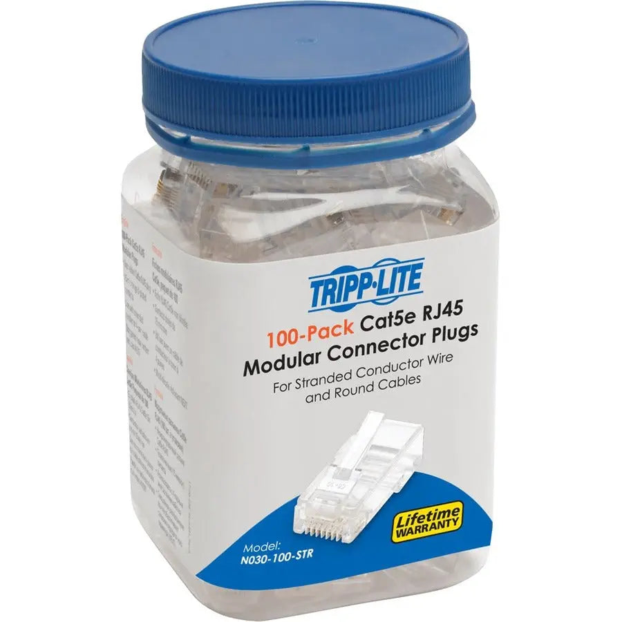 EATON Tripp Lite RJ45 Modular Connector for Round Stranded UTP Conductor 4-Pair Cat5e, 100 Pack - 100 Pack - 1 x RJ-45 Network Male - N030-100-STR