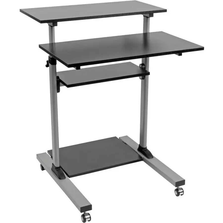 EATON Tripp Lite Rolling Standing Desk/Workstation on Wheels, Height Adjustable, Mobile - 132.28 lb Load Capacity - 4 x Shelf(ves) - Floor - Medium Density Fiberboard (MDF), Steel - Black - WWSSRC