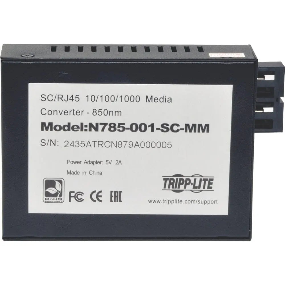 EATON Tripp Lite SC Multimode Fiber Media Converter Gigabit 10/100/1000 RJ45 550M 850nm - 1 x Network (RJ-45) - 10/100/1000Base-T, 1000Base-SX - Desktop - N785-001-SC-MM