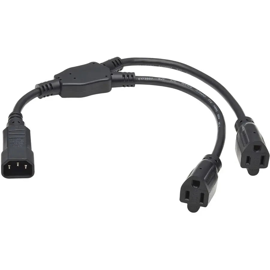 EATON Tripp Lite Splitter Cord - For Computer, PDU, Printer, Scanner, Server, UPS - 125 V AC13 A - Black - 1.50 ft Cord Length - North America - P002-18N-2R