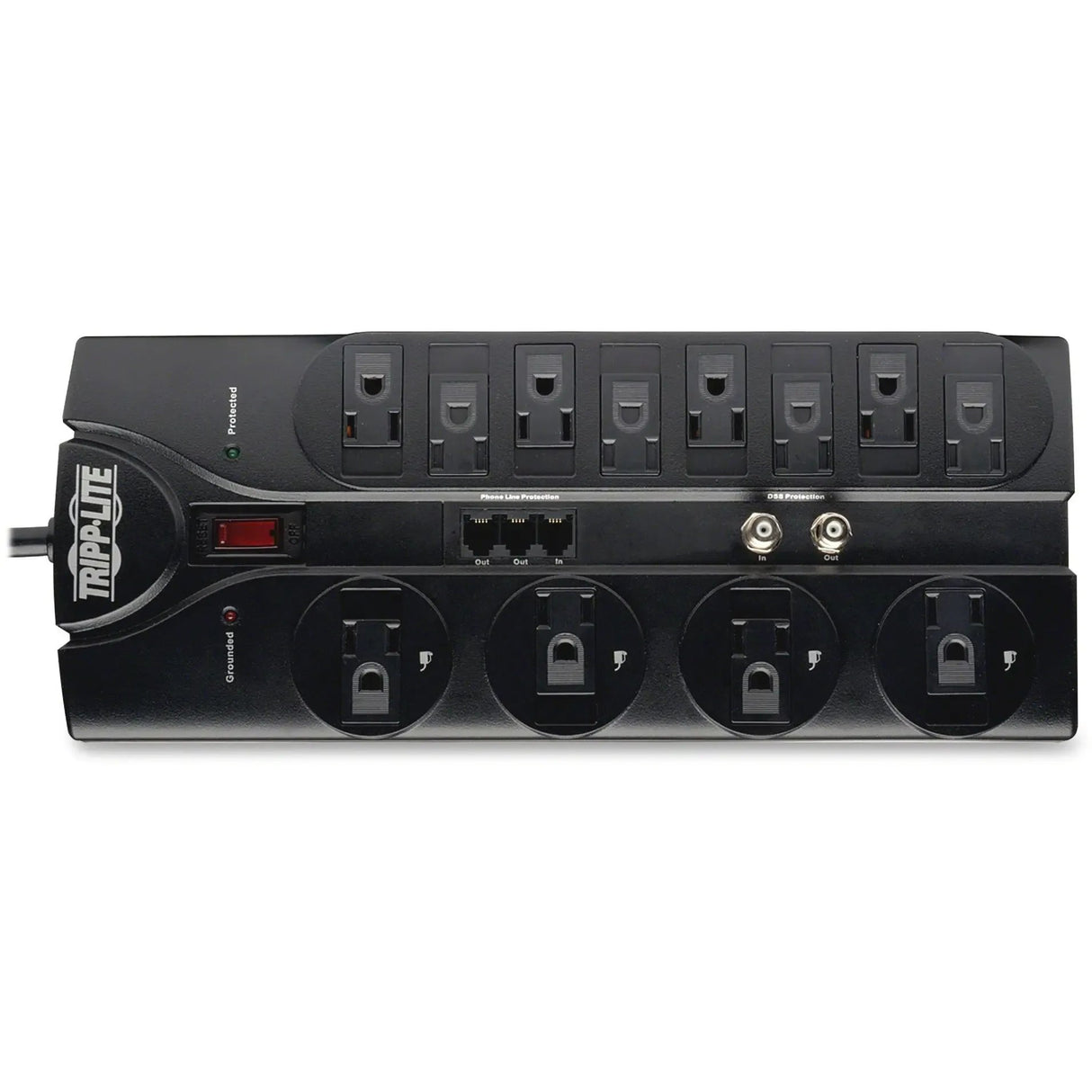 EATON Tripp Lite Surge Protector 12 Outlet 120V RJ11 Coax 8ft Cord 2880 Joule - 12 x NEMA 5-15R - 1875 VA - 2880 J - 120 V AC Input - Phone/Fax/Modem/DSL, Coaxial Cable Line - TLP1208TELTV
