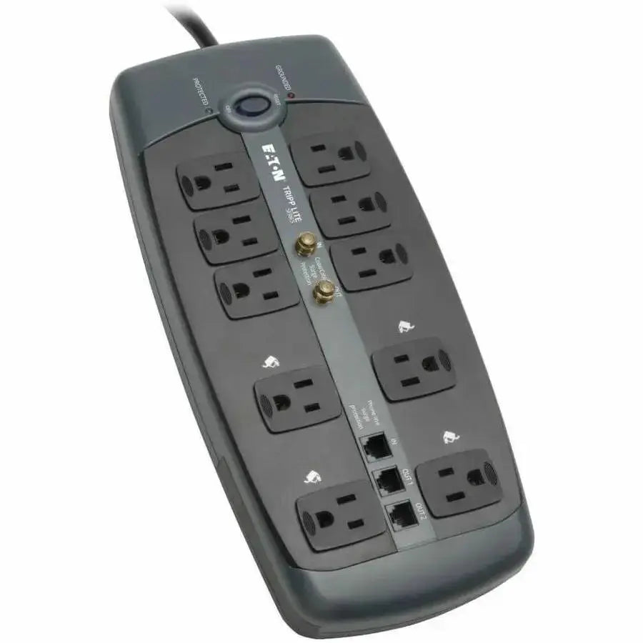 EATON Tripp Lite Surge Protector 120V 10 Outlet RJ11 Coax 8' Cord 3345 Joule - Receptacles: 8 x NEMA 5-15R - 3345J - TLP1008TELTV