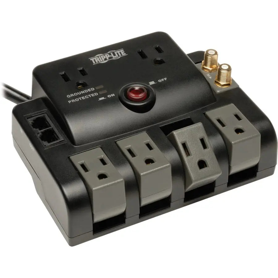 EATON Tripp Lite Surge Protector 120V 6 Outlet Rotating RJ11 Coax 6' Cord - 6 x NEMA 5-15R - 1440 J - 120 V AC Input - TLP606RNET