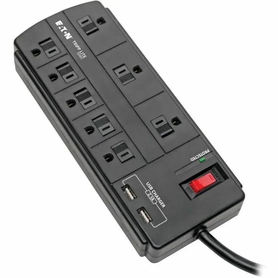 EATON Tripp Lite Surge Protector Power Strip 8-Outlet 2 USB Charging Ports 8ft Cord - 8 x NEMA 5-15R, 2 x USB - 1875 VA - 1200 J - 120 V AC Input - TLP88USBB