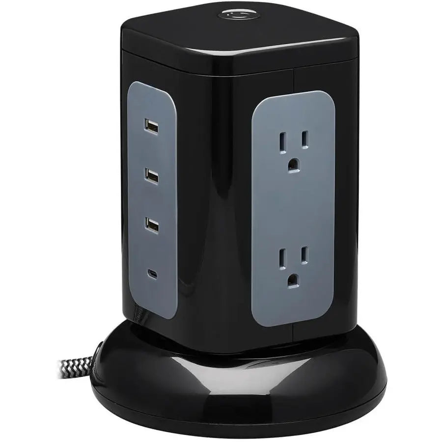 EATON Tripp Lite Surge Protector Tower 6-Outlet 3x USB-A 1x USB C 8ft Cord Black - 6 x NEMA 5-15R, 4 x USB - 1800 VA - 1800 J - 120 V AC Input - TLP606UCTOWER