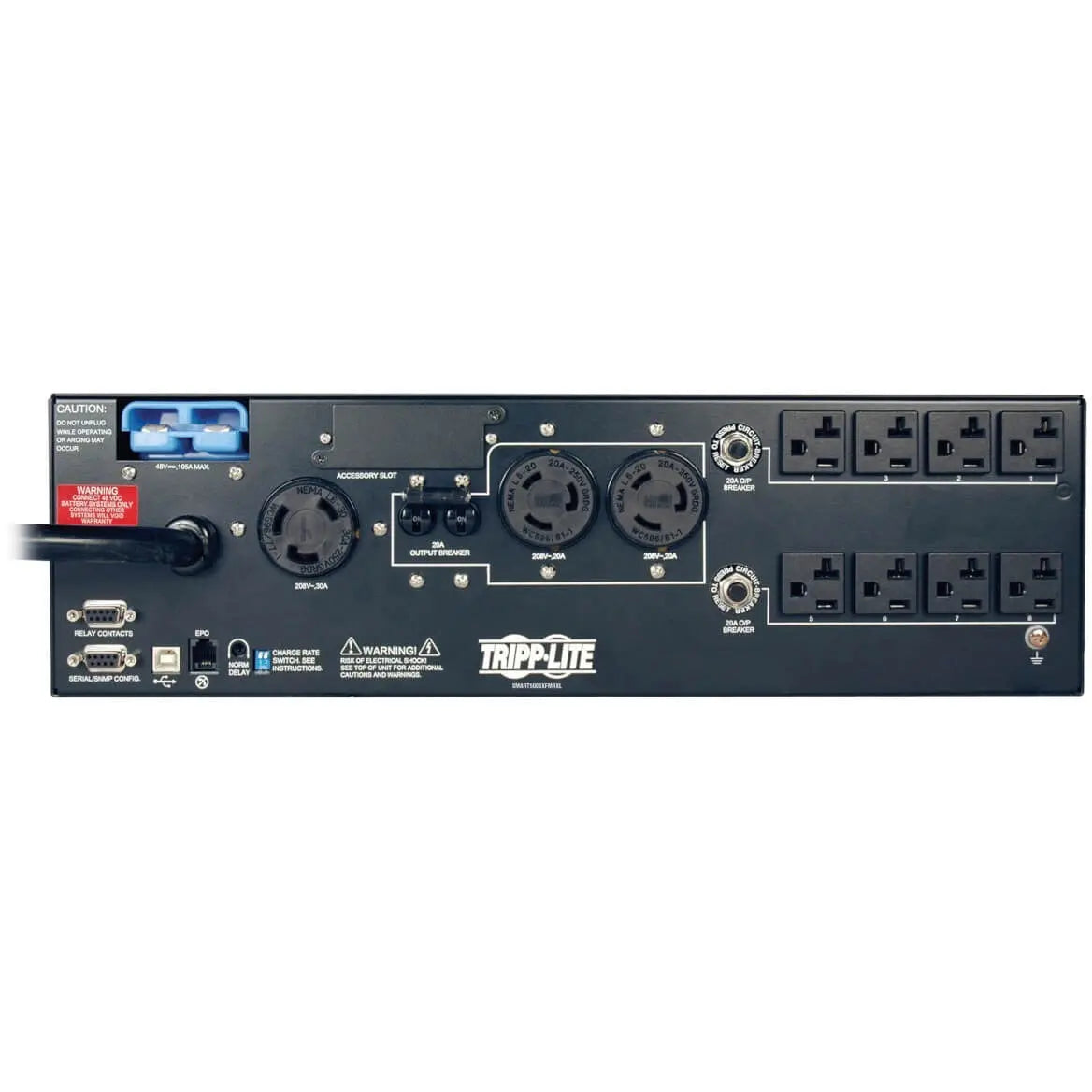 EATON Tripp Lite UPS Smart 5000VA 3750W Rackmount AVR 120V/208V Pure Sign Wave 5kVA USB DB9 3URM - 5000VA/3750W - 8.5 Minute Full Load - 1 x NEMA L6-30R, 2 x NEMA L6-20R, 8 x NEMA 5-15/20R - SMART5000XFMRXL