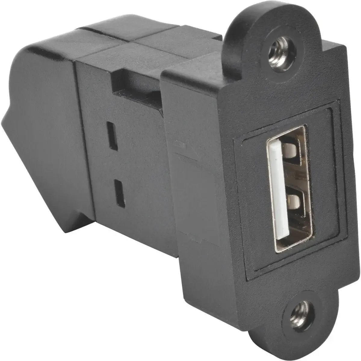 EATON Tripp Lite USB 2.0 Keystone Panel Mount Coupler All-in-One Angled F/F Black - 1 x Type A Female USB - 1 x Type A Female USB - Nickel Plated Connector - Gold Plated Contact - Black - U060-000-KPA-BK