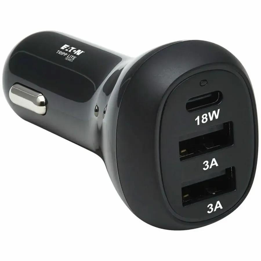 EATON Tripp Lite USB Car Charger 3-Port 36W Max Charging USB C, 2 USB-A Black - 12 V DC Input - 5 V DC/3 A, 9 V DC, 12 V DC Output - Black - U280-C03-36W-1B