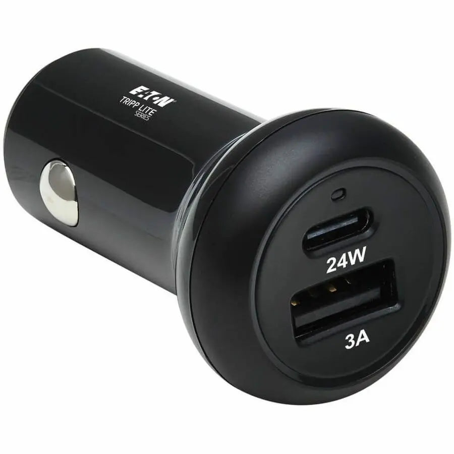 EATON Tripp Lite USB Car Charger Dual-Port 24W Charging USB C USB-A QC 3.0 Black - 12 V DC Input - 5 V DC/3 A, 9 V DC, 12 V DC Output - Black - U280-C02-24W-1B